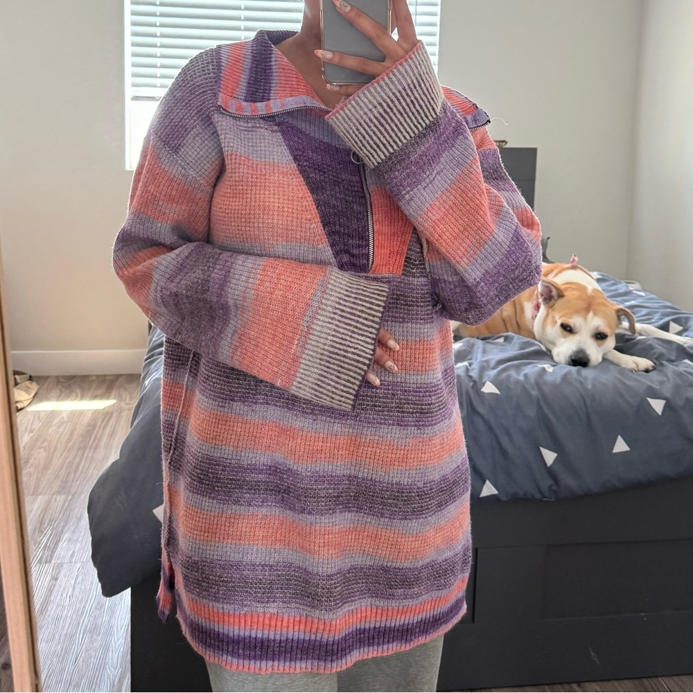 Anthropologie cozy quarter zip multicolor purple sweater